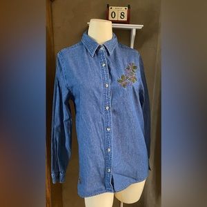 Holiday Editions Winter Themed Denim Shirt Embroidered detail Size S